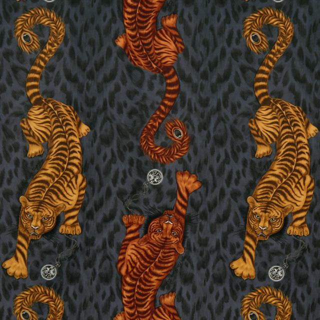Tigris Velvet Flame by Clarke And Clarke Designer Fabric ANIMALIA BY EMMA J SHIPLEY FOR C&C POLYESTER - 100% Spain HEAVY Horizontal: 18.31 and Vertical: 21.85 54 - Swanky Fabrics -