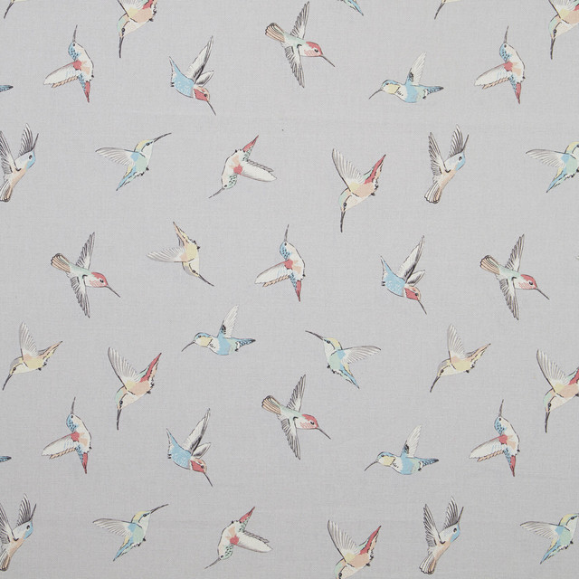 Hummingbird Grey by Clarke And Clarke Designer Fabric CLARKE & CLARKE OASIS WP & FABRIC COTTON - 100% Spain MEDIUM Horizontal: - and Vertical: - 54.375 - Swanky Fabrics -