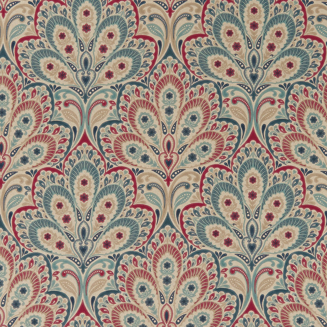Persia Denim/Raspberry by Clarke And Clarke Designer Fabric CLARKE & CLARKE EDEN COTTON - 90%;LINEN - 10% Spain MEDIUM Horizontal: 13.375 and Vertical: 13.5 54.375 - Swanky Fabrics -