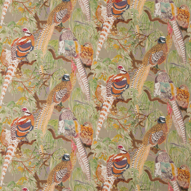 Game Birds Linen Stone Multi by Mulberry Designer Fabric BOHEMIAN ROMANCE LINEN - 100% Austria HEAVY Horizontal: 28.762 and Vertical: 24.034 57.918 - Swanky Fabrics -