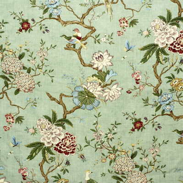 Oriental Bird Eau De Nil by G P & J Baker Designer Fabric MALLORY COLLECTION LINEN - 100% United Kingdom - Horizontal: - and Vertical: 31.126 53.978 - Swanky Fabrics -
