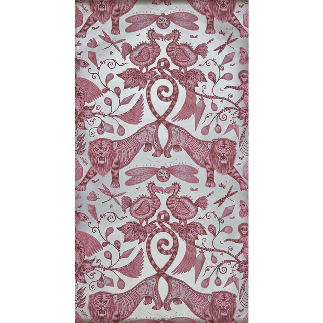 Extinct Magenta by Clarke And Clarke Designer Wallcovering ANIMALIA BY EMMA J SHIPLEY FOR C&C - United Kingdom - Horizontal: 0 and Vertical: 18 20.5 - Swanky Fabrics -