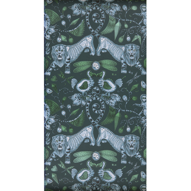 Extinct Navy by Clarke And Clarke Designer Wallcovering ANIMALIA BY EMMA J SHIPLEY FOR C&C - United Kingdom - Horizontal: 0 and Vertical: 18 20.5 - Swanky Fabrics -