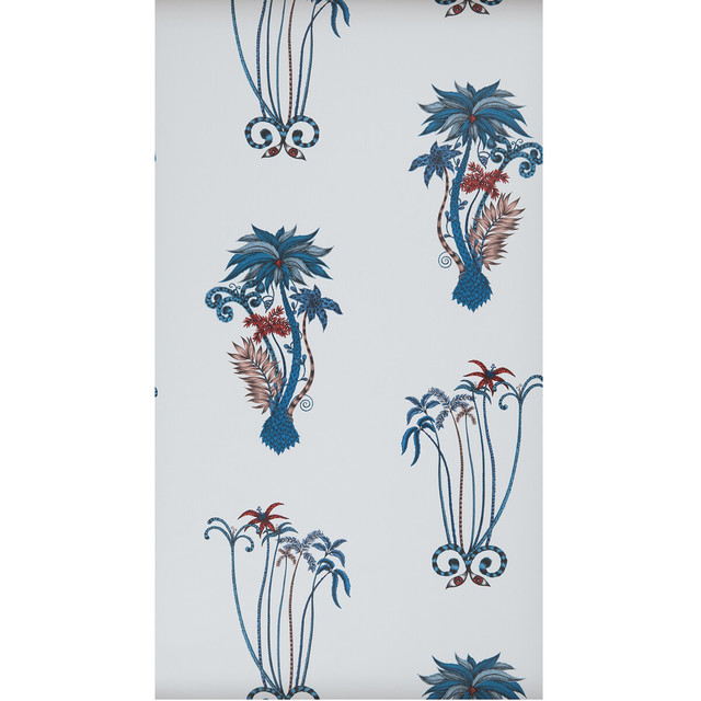 Jungle Palms Blue by Clarke And Clarke Designer Wallcovering ANIMALIA BY EMMA J SHIPLEY FOR C&C - United Kingdom - Horizontal: 0 and Vertical: 30.125 20.5 - Swanky Fabrics -