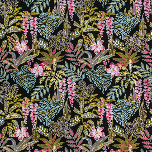 7806-10 Tropicale Black by Bassett Mcnab Designer Fabric BASSETT MCNAB SIGNATURE 100%COT %VEMB INDIA Horizontal: 26 and Vertical: 30 52.75 in - Swanky Fabrics -