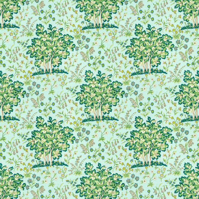 7813-49 Medieval Garden Seaglass by Bassett Mcnab Designer Fabric BASSETT MCNAB SIGNATURE 100%LIN USA Horizontal: 27 and Vertical: 25.25 54 in - Swanky Fabrics -