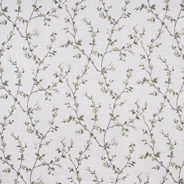 Budding Vine Moonlight by Carole Designer Fabric Onyx & Ivory 90% Cotton, 10% Linen Pakistan Passes 15,000 Double Rubs Wyzenbeek Horizontal: 18 and Vertical: 18 58 - Swanky Fabrics -