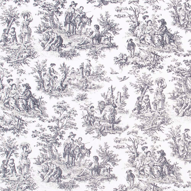 Country Toile Noir by Carole Designer Fabric Ash Oak 100% Cotton Printed & Finished In USA 51,000 Wyzenbeek Double Rubs Horizontal: 13.5 and Vertical: 13.5 54 - Swanky Fabrics -