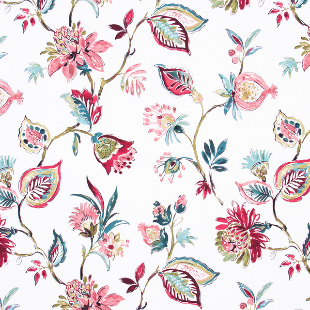 Serenade Song Coral by Carole Designer Fabric Azalea 100% Cotton Spain Passes 30,000 Double Rubs Wyzenbeek Horizontal: 27 and Vertical: 27 54 - Swanky Fabrics -