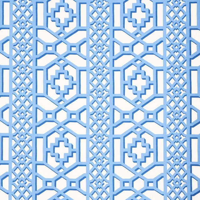 Zanzibar Trellis Blue 175748 by Schumacher Designer Fabric Happy Together 13.5" - Swanky Fabrics - Zanzibar Trellis Blue 175748 by Schumacher Designer Fabric Happy Together 13.5" - Swanky Fabrics -