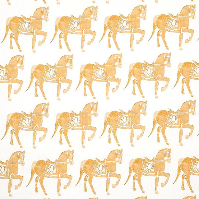 Marwari Horse Mustard 179131 by Schumacher Designer Fabric Molly Mahon 6.75" - Swanky Fabrics - Marwari Horse Mustard 179131 by Schumacher Designer Fabric Molly Mahon 6.75" - Swanky Fabrics -