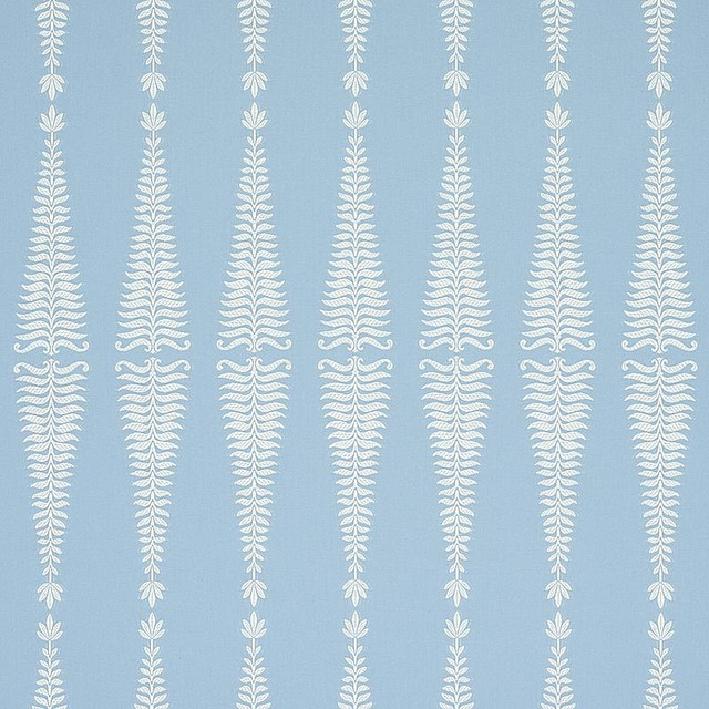 Fern Tree Ivory & Sky 2643884 by Schumacher Designer Fabric Rhapsody In Blue 3.5" - Swanky Fabrics -