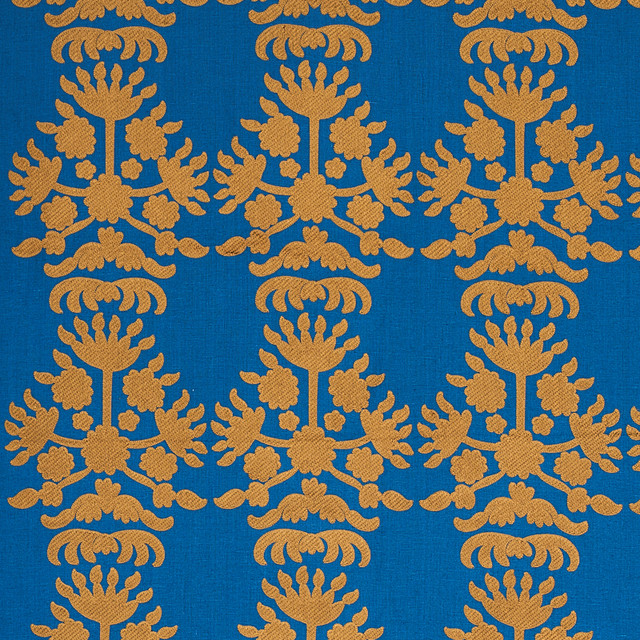 Cybele Embroidery Blue 79470 by Schumacher Designer Fabric BOHEMIA LINEN 75% POLYESTER 25% INDIA </p><p>Repeat: Horizontal: 12 1/2" (32CM) and Vertical: 15 1/3" (39CM) 54 - Swanky Fabrics -