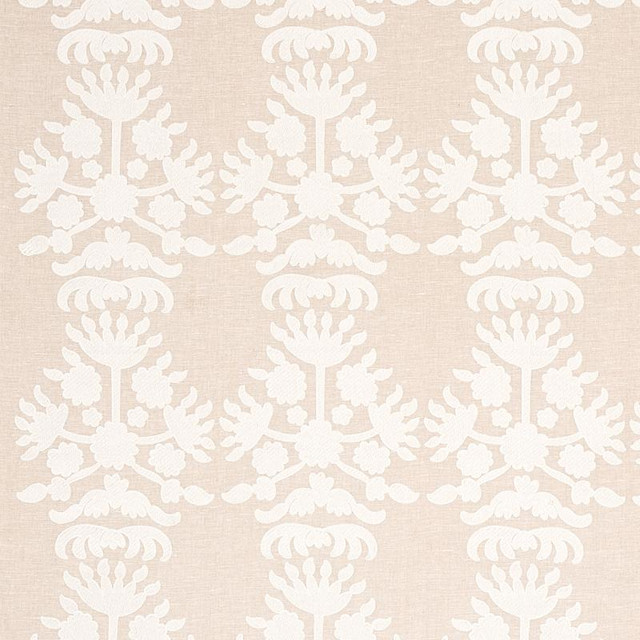 Cybele Embroidery Natural 79472 by Schumacher Designer Fabric Bohemia 12.5" - Swanky Fabrics -