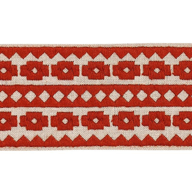 Talitha Tape Terracotta On Natural 79921 by Schumacher Designer Trim Bohemia - Swanky Fabrics -