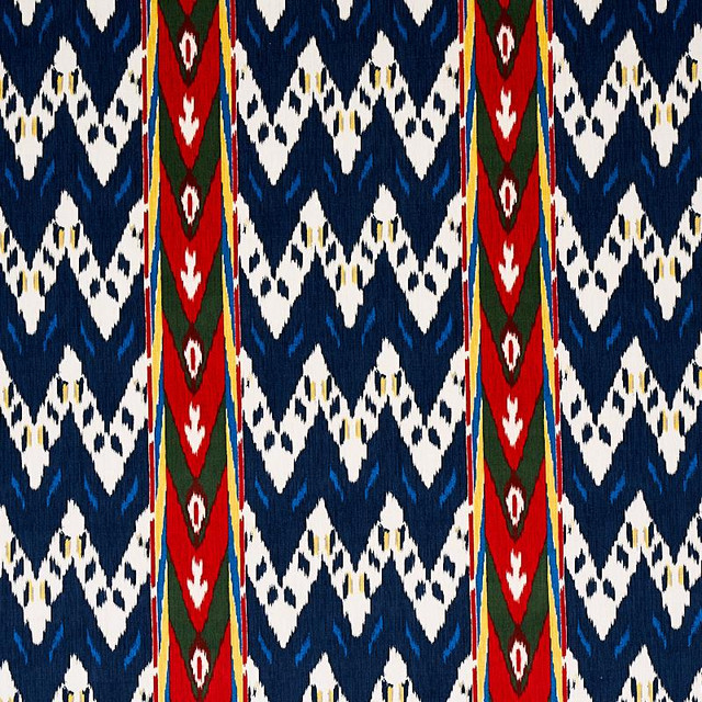 Samar Ikat Velvet Blue 80242 by Schumacher Designer Fabric Cut & Patterned Velvets 13.5" - Swanky Fabrics -