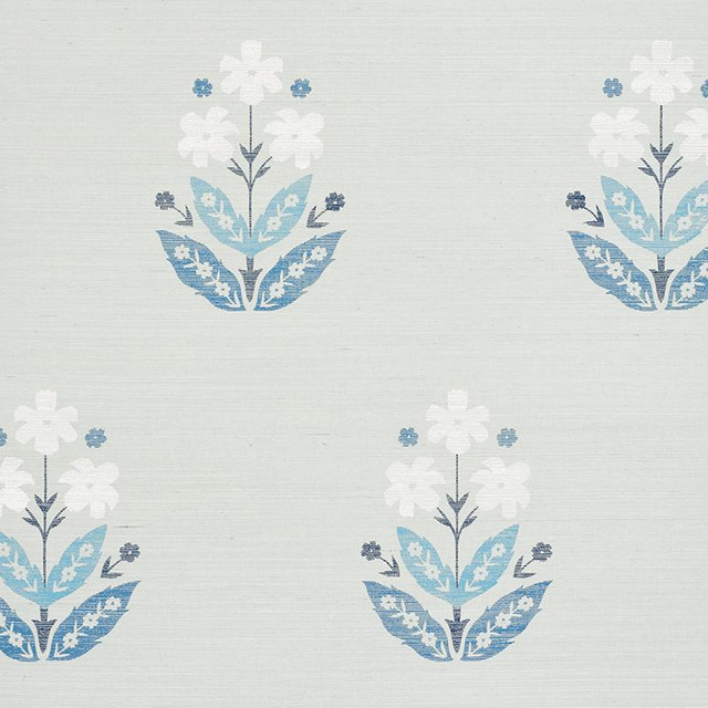Floweret Sisal Blues 5008910 by Schumacher Designer Wallpaper Textural Appeal 17.0" - Swanky Fabrics - Floweret Sisal Blues 5008910 by Schumacher Designer Wallpaper Textural Appeal 17.0" - Swanky Fabrics -