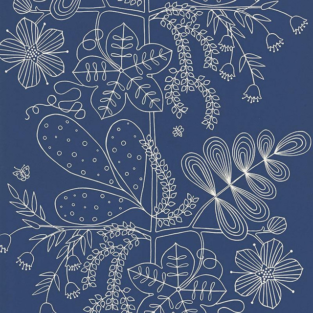 Blommen Marine 5007493 by Schumacher Designer Wallpaper Drawn From Nature 27.0" - Swanky Fabrics -