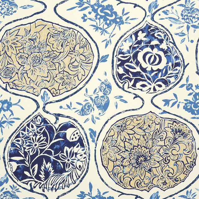 Katsugi Blues 5006960 by Schumacher Designer Wallpaper Exuberant Prints 27.0" - Swanky Fabrics - Katsugi Blues 5006960 by Schumacher Designer Wallpaper Exuberant Prints 27.0" - Swanky Fabrics -