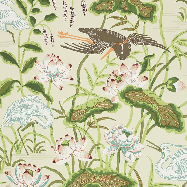 Lotus Garden Parchment 5008431 by Schumacher Designer Wallpaper Signature Schumacher 27.0" - Swanky Fabrics -