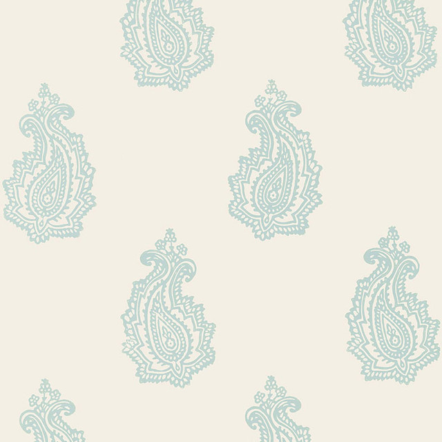Madras Paisley Water Blue 5005302 by Schumacher Designer Wallpaper JAIPUR / HAND BLOCK PRINTS Paper 0 INDIA </p><p>Repeat: Horizontal: and Vertical: 18" (46CM) 27 - Swanky Fabrics -