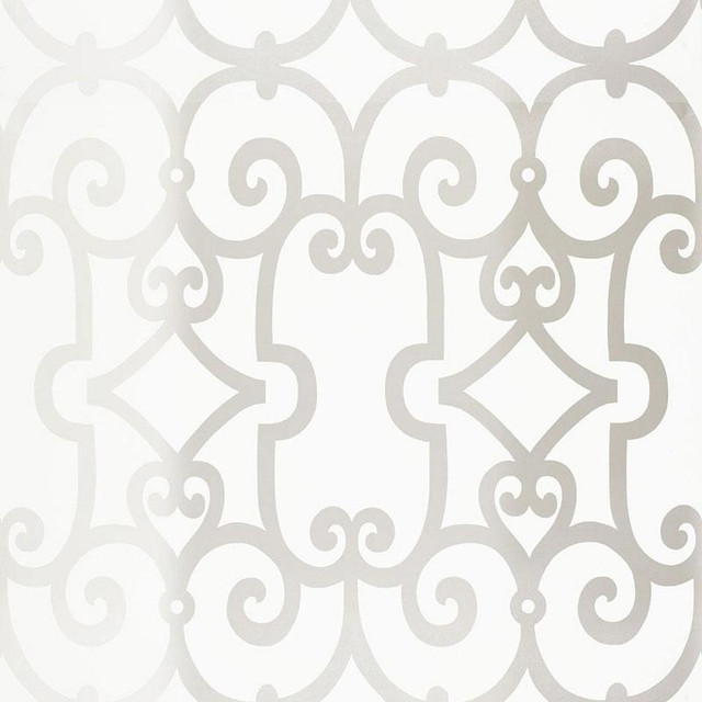 Manor Gate Silver 5005054 by Schumacher Designer Wallpaper Modern Nature 13.5" - Swanky Fabrics -