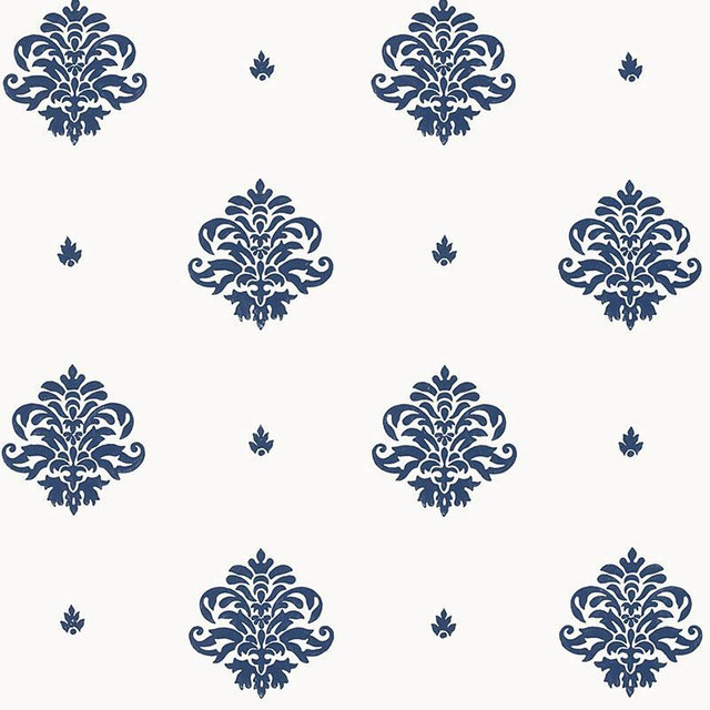 Mayla Damask Navy 5005351 by Schumacher Designer Wallpaper Jaipur / Hand Block Prints - Swanky Fabrics - Mayla Damask Navy 5005351 by Schumacher Designer Wallpaper Jaipur / Hand Block Prints - Swanky Fabrics -