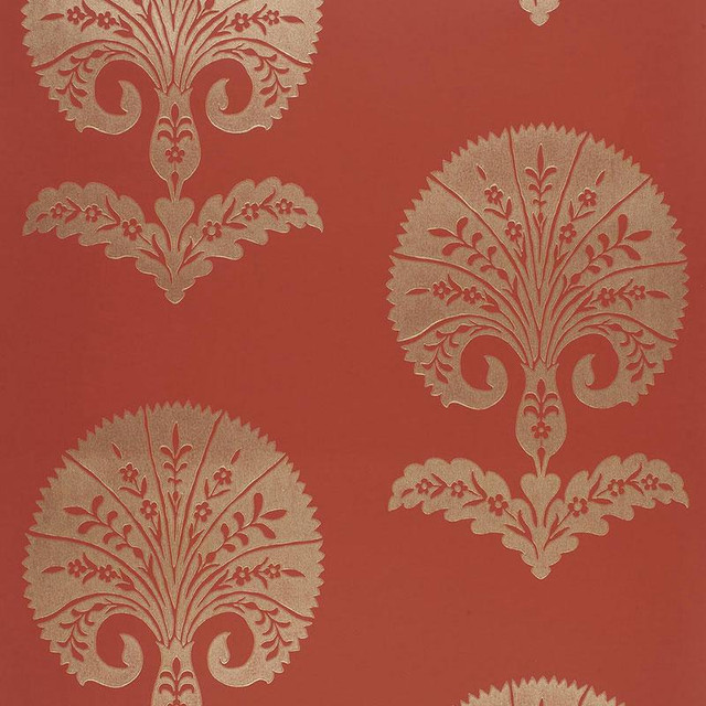 Ottoman Flower Paprika 5005083 by Schumacher Designer Wallpaper Modern Nature 27.0" - Swanky Fabrics - Ottoman Flower Paprika 5005083 by Schumacher Designer Wallpaper Modern Nature 27.0" - Swanky Fabrics -