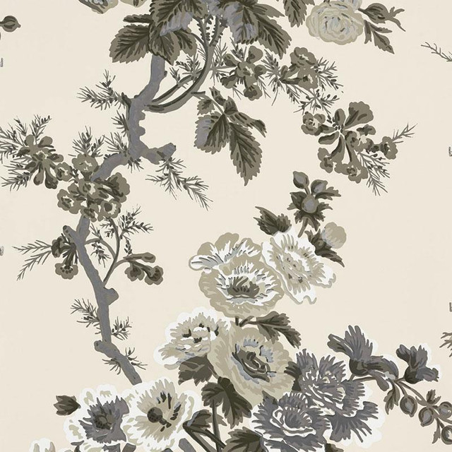 Pyne Hollyhock Charcoal 5006920 by Schumacher Designer Wallpaper Print Happy 27.0" - Swanky Fabrics -