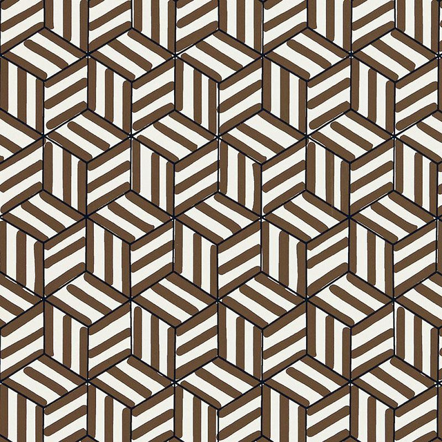 Tumbling Blocks Chocolate 5007963 by Schumacher Designer Wallpaper Miles Redd 6.75" - Swanky Fabrics -