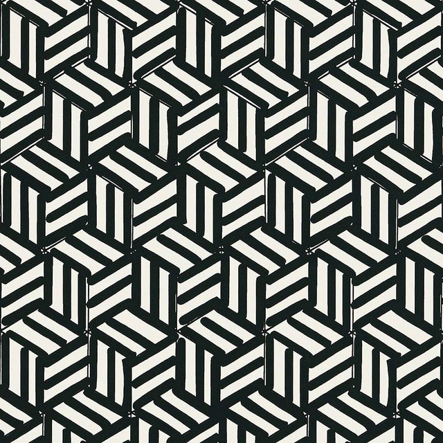Tumbling Blocks Black 5007964 by Schumacher Designer Wallpaper New Wave: Black & White 6.75" - Swanky Fabrics -