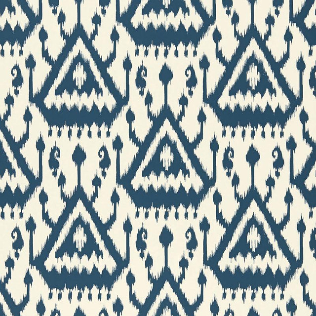 Vientiane Ikat Indigo 5006952 by Schumacher Designer Wallpaper Print Happy 13.5" - Swanky Fabrics -