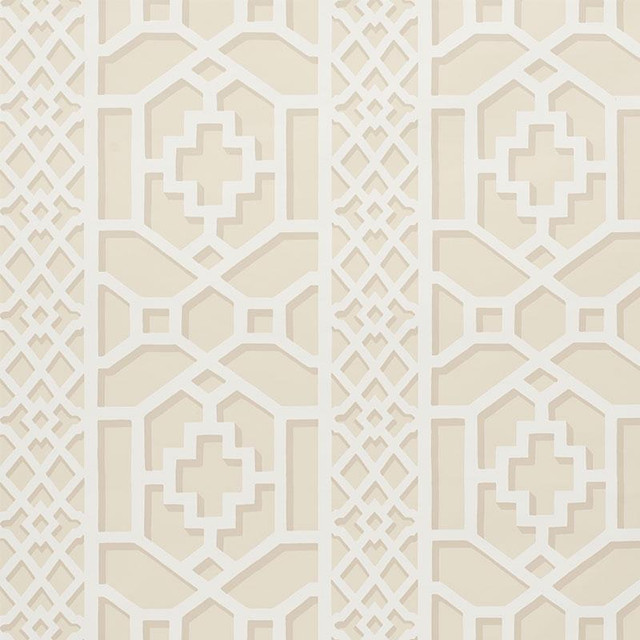 Zanzibar Trellis Sand 5006945 by Schumacher Designer Wallpaper Print Happy 13.5" - Swanky Fabrics - Zanzibar Trellis Sand 5006945 by Schumacher Designer Wallpaper Print Happy 13.5" - Swanky Fabrics -
