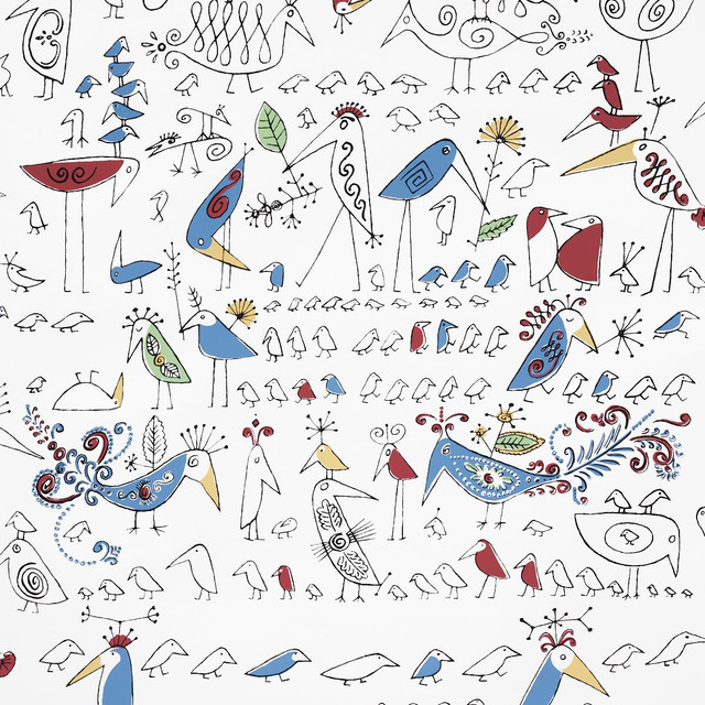 Aviary Multi On White 2705511 by Schumacher Designer Wallpaper Exuberant Prints 27.0" - Swanky Fabrics - Aviary Multi On White 2705511 by Schumacher Designer Wallpaper Exuberant Prints 27.0" - Swanky Fabrics -
