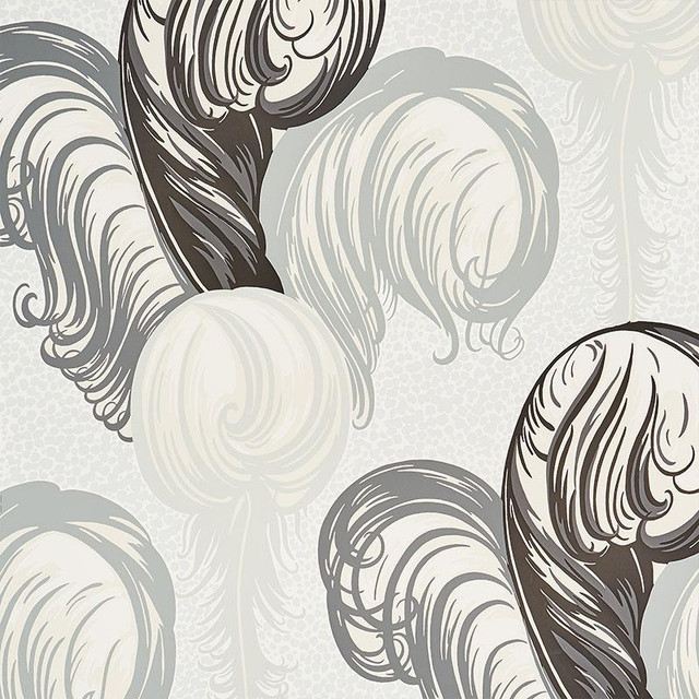 Plumes Grisaille 5009151 by Schumacher Designer Wallpaper Fashion Forward 27.5" - Swanky Fabrics -