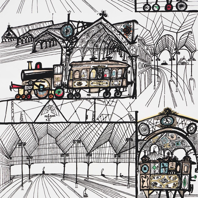 Trains Multi On White 2703940 by Schumacher Designer Wallpaper Exuberant Prints - Swanky Fabrics - Trains Multi On White 2703940 by Schumacher Designer Wallpaper Exuberant Prints - Swanky Fabrics -