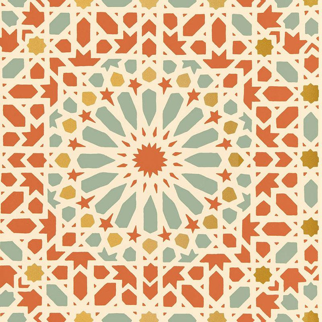 Nasrid Palace Mosaic Persimmon 5005962 by Schumacher Designer Wallpaper Byzantium 20.5" - Swanky Fabrics - Nasrid Palace Mosaic Persimmon 5005962 by Schumacher Designer Wallpaper Byzantium 20.5" - Swanky Fabrics -