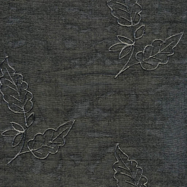 Metallic Leaf Black by RM CoCo Designer Fabric Focal Point - Wesco 100% Silk See Sample 0 Horizontal: 8.5 and Vertical: 7 51 - Swanky Fabrics -