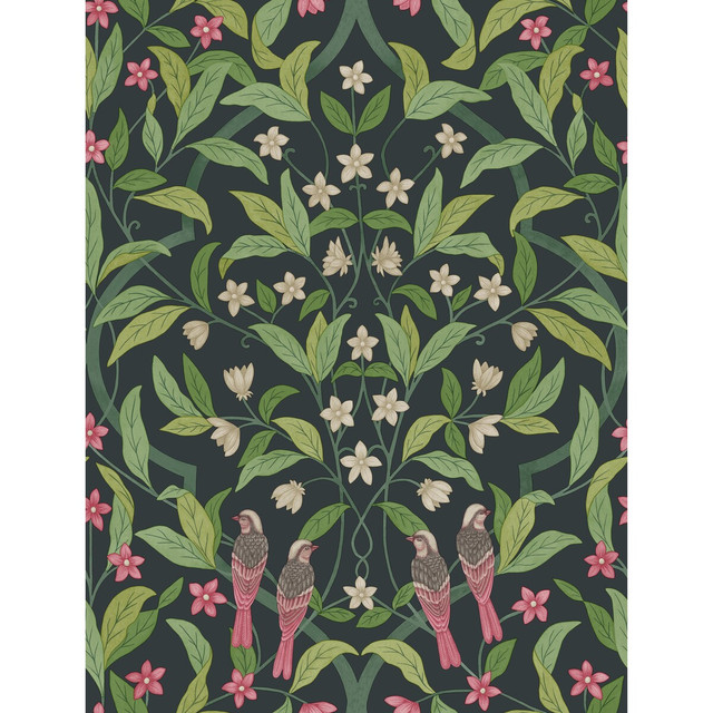 Jasmine & Serin Symphony Rose/Grn/Viridian by Cole & Son Designer Wallcovering COLE & SON SEVILLE NON WOVEN - 100% United Kingdom Horizontal: 20.5 and Vertical: 27 20.5 - Swanky Fabrics -
