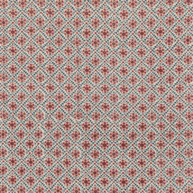 Camden Trellis Red/ Blue by G P & J Baker Designer Fabric PORTOBELLO LINEN - 100% United Kingdom Horizontal: 2.955 and Vertical: 2.955 53.19 - Swanky Fabrics -