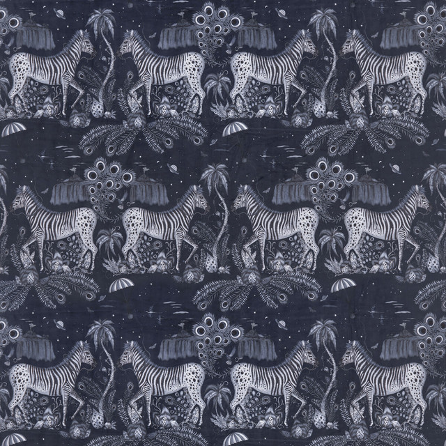 Lostworld Navy by Clarke And Clarke Designer Fabric WILDERIE BY EMMA J SHIPLEY FOR C&C POLYESTER - 100% United Kingdom HEAVY Horizontal: 35 and Vertical: 27 54 - Swanky Fabrics -