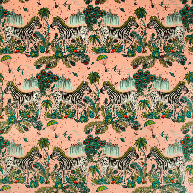 Lost World Velvet Pink by Clarke And Clarke Designer Fabric WILDERIE BY EMMA J SHIPLEY FOR C&C POLYESTER - 100% Spain HEAVY Horizontal: 27 and Vertical: 35.36 55 - Swanky Fabrics -