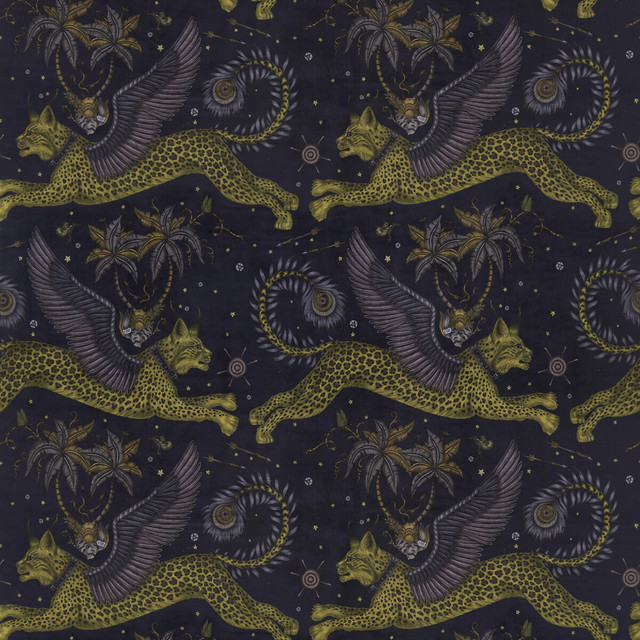 Lynx Velvet Charcoal by Clarke And Clarke Designer Fabric WILDERIE BY EMMA J SHIPLEY FOR C&C POLYESTER - 100% Spain HEAVY Horizontal: 27 and Vertical: 34.1 55 - Swanky Fabrics -