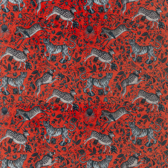 Protea Velvet Coral by Clarke And Clarke Designer Fabric WILDERIE BY EMMA J SHIPLEY FOR C&C POLYESTER - 100% Spain HEAVY Horizontal: 27 and Vertical: 25.36 55 - Swanky Fabrics -