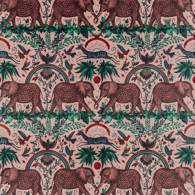 Zambezi Velvet Pink by Clarke And Clarke Designer Fabric WILDERIE BY EMMA J SHIPLEY FOR C&C POLYESTER - 100% Spain HEAVY Horizontal: 27 and Vertical: 21.62 55 - Swanky Fabrics -