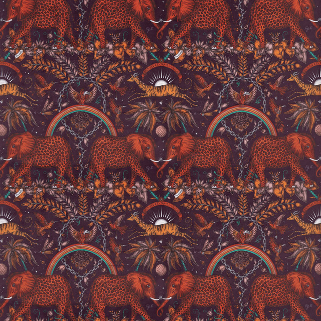 Zambezi Velvet Wine by Clarke And Clarke Designer Fabric WILDERIE BY EMMA J SHIPLEY FOR C&C POLYESTER - 100% Spain HEAVY Horizontal: 27 and Vertical: 21.62 55 - Swanky Fabrics -