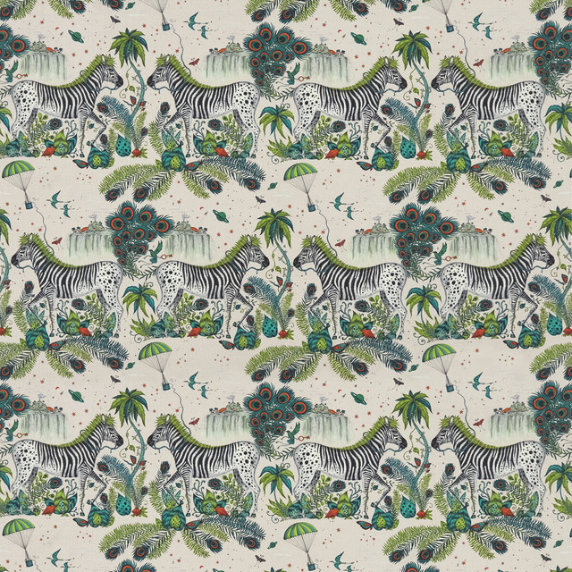 Lost World Linen Green by Clarke And Clarke Designer Fabric WILDERIE BY EMMA J SHIPLEY FOR C&C COTTON - 60%;LINEN - 40% Spain HEAVY Horizontal: 27 and Vertical: 35.36 54 - Swanky Fabrics -
