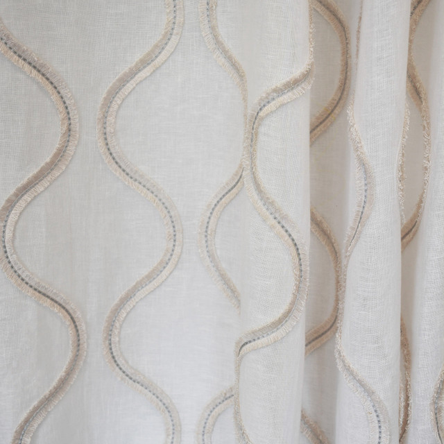 S2613 Winter White by Greenhouse Designer Fabric 54% Linen, 32% Cotton, 14% Polyester With 100% Polyester Embroidery India Drapery double rubs </p><p>Repeat: 8.5" H, 10" V 52" - Swanky Fabrics -