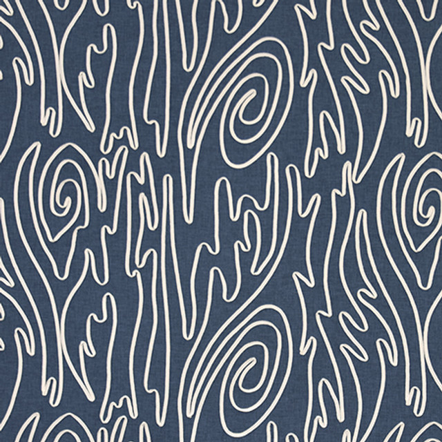 Twist About Dark Denim by Carole Designer Fabric Muse 65% Cotton, 35% Recycled Polyester India 16,500 Wyzenbeek Double Rubs </p><p>Repeat: 18 1/4" V, 25 1/2" H 51" - Swanky Fabrics -