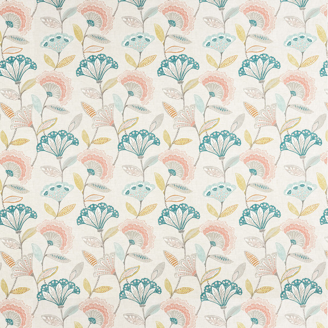 Bohemia Coral/Teal by Clarke And Clarke Fabric Clarke And Clarke Fabric Bohemia Coral/TealFabric CLARKE & CLARKE BOHEMIA COTTON - 100% Turkey </p><p>Repeat: H: 13.5, V: 25.2 54 - Fabric Carolina -